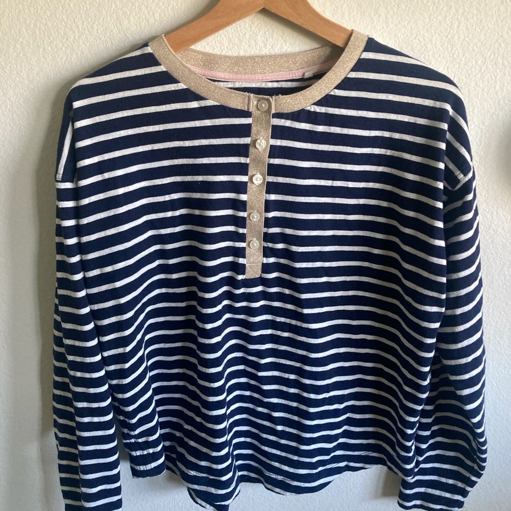 Boden Navy and White Striped Top